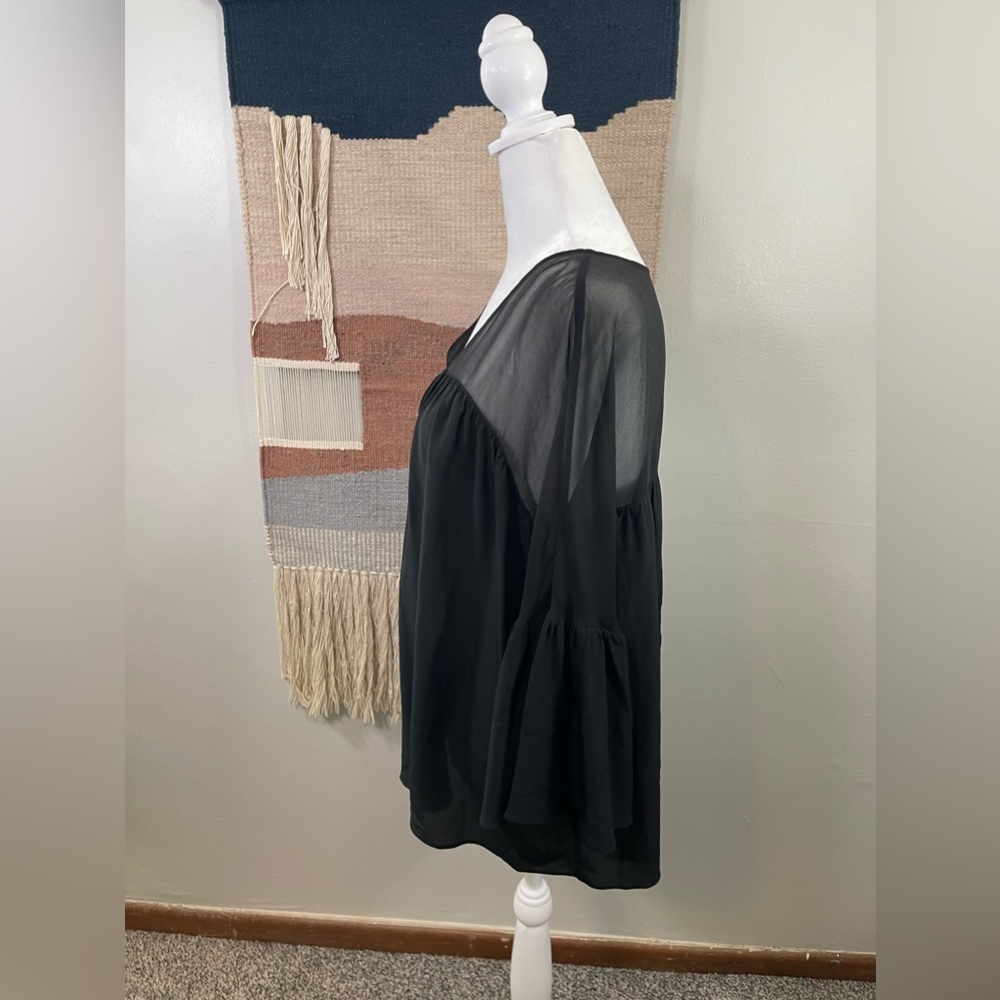 Bailey 44 Revolve Black Bell Sleeves V Neck Flowy Sheer 100% Silk Blouse S - Picture 3 of 8